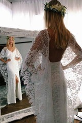 Sheath V-Neck Backless Wraps Lace Beach Wedding Dress with Split TN223