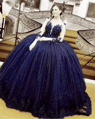 Sheer Long Sleeves Ball Gown Dresses Lace Appliques
