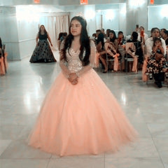 Sheer Long Sleeves Quinceanera Dresses Ball Gowns Crystal Beaded