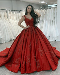Sheer Neck Ball Gown Satin Dress Appliques Beaded