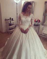 Sleeved Satin Wedding Dress With 3D Flowers