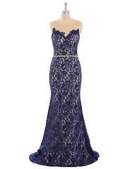 Mermaid Lace Dress with Illusion Neck-Dark Navy