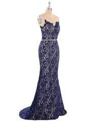 Mermaid Lace Dress with Illusion Neck-Dark Navy
