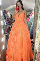 Shimmering Sequin Lace Straps Neckline A-Line Prom Dress With Pockets TP1176