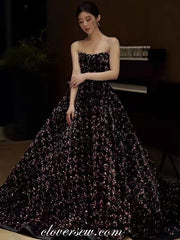Shiny 3D Sequined Strapless Ball Gown Evening Dresses, CP0755