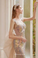 Shiny Pink Sequin Mermaid With Bowknot Evening Dresses, CP0808