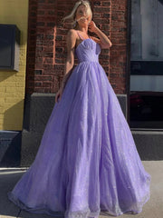 Shiny Purple Long Prom Dresses, Purple Long Formal Evening Dresses