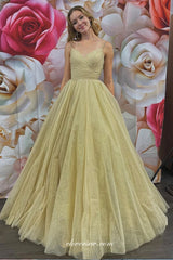 Shiny Sequined Tulle Spaghetti Strap Lace Up Back Prom Dresses, CP0758