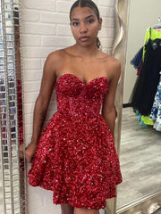 Shiny Sequins Strapless Sweetheart Neck Purple/Burgundy Prom Dresses, Purple/Burgundy Sequins Homecoming Dresses