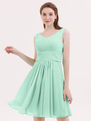 V Neck Chiffon Short Bridesmaid Dresses-Mint Green