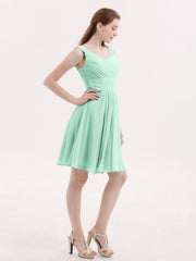 V Neck Chiffon Short Bridesmaid Dresses-Mint Green