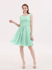 V Neck Chiffon Short Bridesmaid Dresses-Mint Green