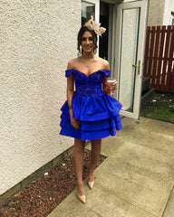 Satin Ruffles Homecoming Dresses Lace Off Shoulder