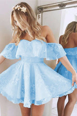 Short A-line Ruffle Sleeves Lace Homecoming Dresses For Graduation Party