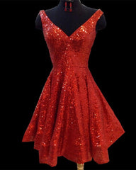 Short A-line V-neck Open Back Sequins Homecoming Dresses
