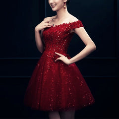 Short Burgundy Prom Dresses Sequin Lace
