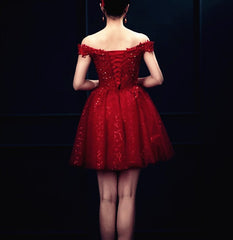 Short Burgundy Prom Dresses Sequin Lace