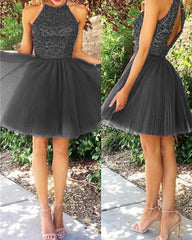 Short Emerald Green Homecoming Dresses Tulle Beaded Open Back