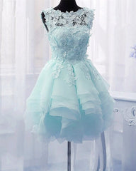 Short Floral Lace Ball Gowns Organza Layered Dress