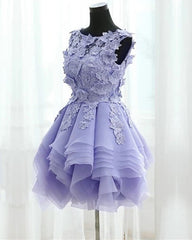 Short Floral Lace Ball Gowns Organza Layered Dress