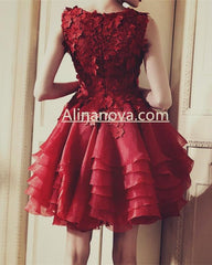 Short Floral Lace Ball Gowns Organza Layered Dress