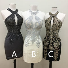 Short Halter Prom Homecoming Dresses Embroidery Beaded