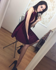 Short Halter Top Burgundy Velvet Homecoming Dresses