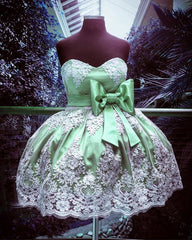 Short Lace Appliques Bow Sashes Satin Prom Homecoming Dresses