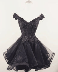Short Lace Beaded V-neck Off Shoulder Homecoming Dresses Organza