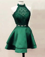 Short Lace Crop Prom Homecoming Dresses Two Piece