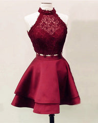 Short Lace Crop Prom Homecoming Dresses Two Piece