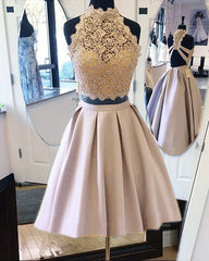 Short Lace Crop Satin homecoming dresses two piece