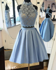Short Lace Crop Satin homecoming dresses two piece