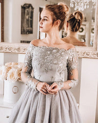 Short Lace Long Sleeves Off Shoulder Homecoming Dresses