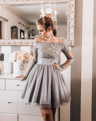 Short Lace Long Sleeves Off Shoulder Homecoming Dresses