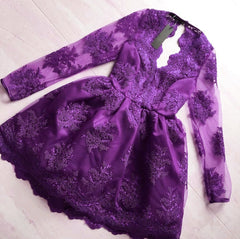Short Open Back Long Sleeves Homecoming Prom Dresses
