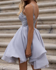 Short Organza Homecoming Dresses Appliques Spaghetti Straps