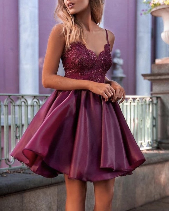 Short Organza Homecoming Dresses Appliques Spaghetti Straps