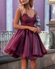 Short Organza Homecoming Dresses Appliques Spaghetti Straps