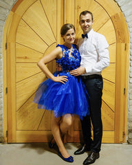 Short Organza Ruffles Prom Homecoming Dresses With 3D Lace Flowers