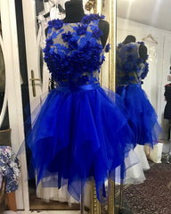 Short Organza Ruffles Prom Homecoming Dresses With 3D Lace Flowers