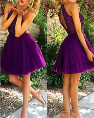 Short Pleated Tulle Homecoming Dresses Beaded Halter