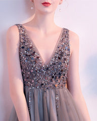 Short Prom Homecoming Dresses Tulle V Neck Sequins Beaded