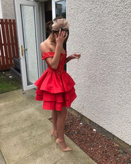 Satin Ruffles Homecoming Dresses Lace Off Shoulder