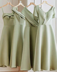 Short Sage Satin Bridesmaid Dresses Mismatched