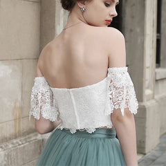 Short Sage Green Two Piece Prom Dress Lace Crop