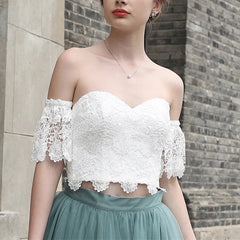 Short Sage Green Two Piece Prom Dress Lace Crop