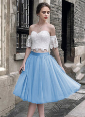 Short Sage Green Two Piece Prom Dress Lace Crop