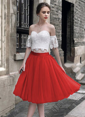 Short Sage Green Two Piece Prom Dress Lace Crop