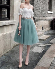 Short Sage Green Two Piece Prom Dress Lace Crop